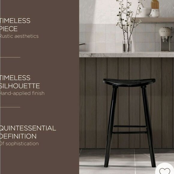 Maven Lane Luna Bar Stool In Rustic  Black Wood Finish - Picture 2 of 13